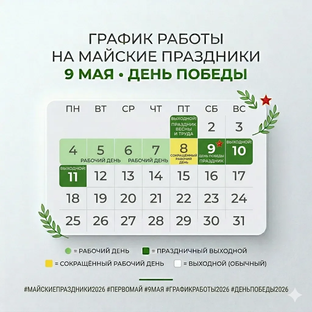 График работы управляющей компании в праздники 🌷
 
Офис управляющей компании будет закрыт 11 мая. �