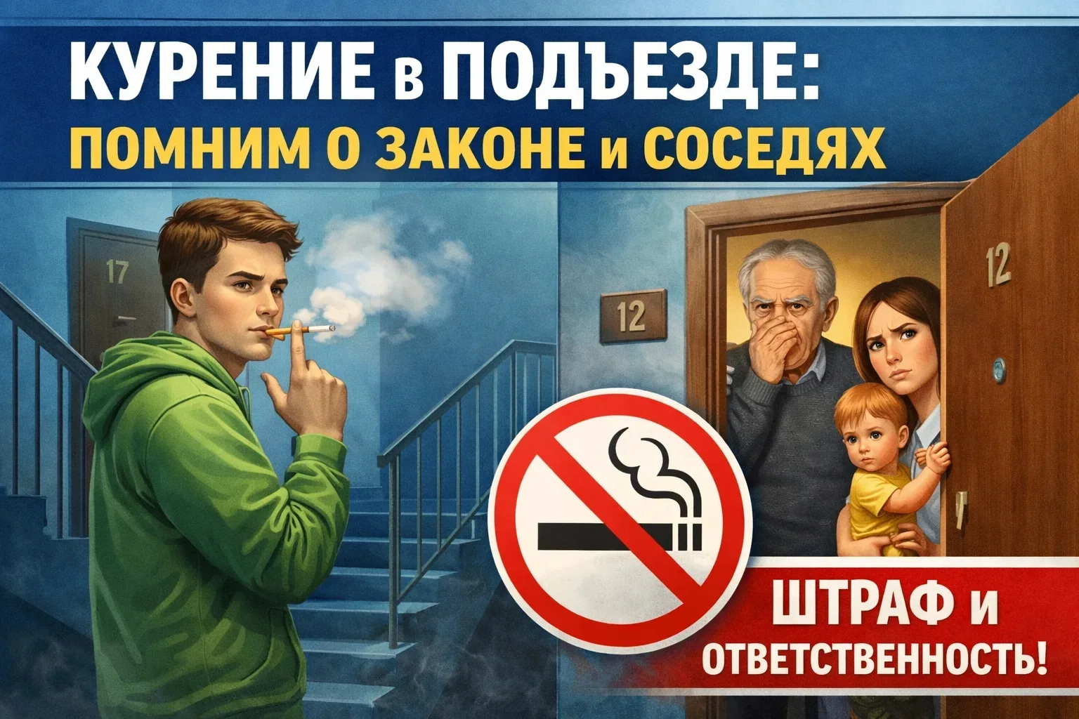 Курение в подъезде: помним о законе и соседях
Уважаемые жители, подъезды, лестничные клетки и лифты 
