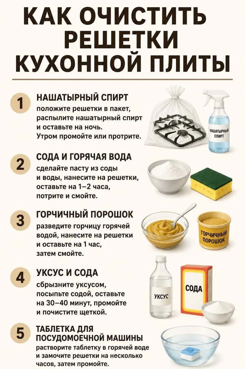 Если решетки кухонной плиты покрылись толстым слоем жира и нагара, не спешите долго тереть их щеткой