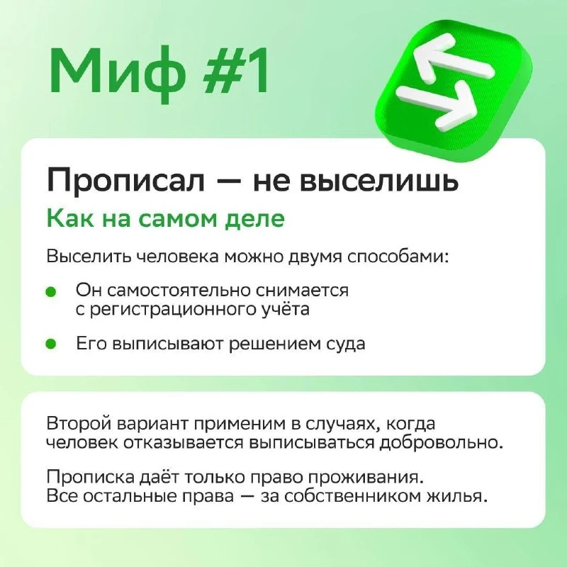 📌 ТОП-5 мифов о прописке в инфокарточках от Домклик.

#полезное #прописка #жилье #местожительства