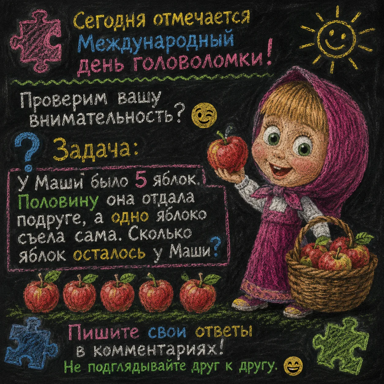 🧩 Сегодня отмечается Международный день головоломки! Проверим вашу внимательность? 😉 
❓Задача: У М
