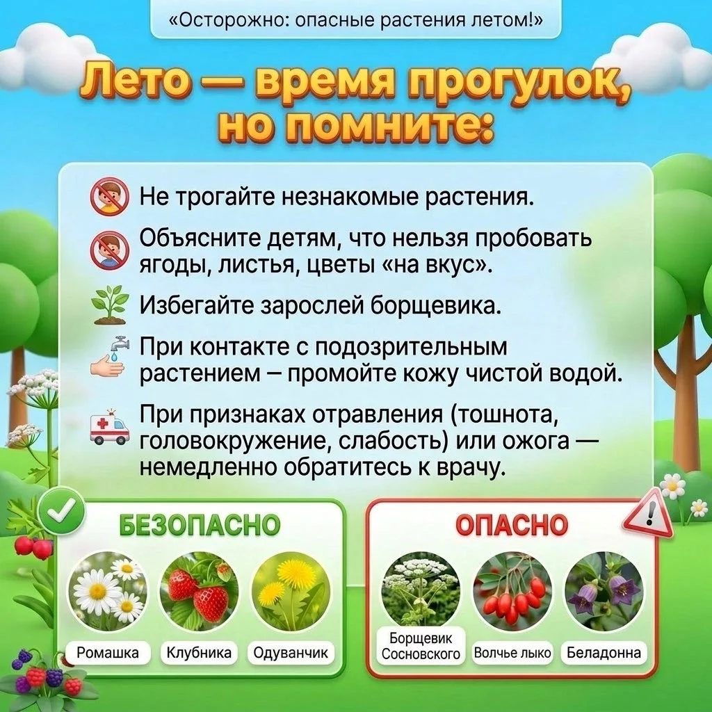 ☀️Лето — пора прогулок на свежем воздухе! ❗️Но помните, что в траве и на клумбах могут скрываться оп