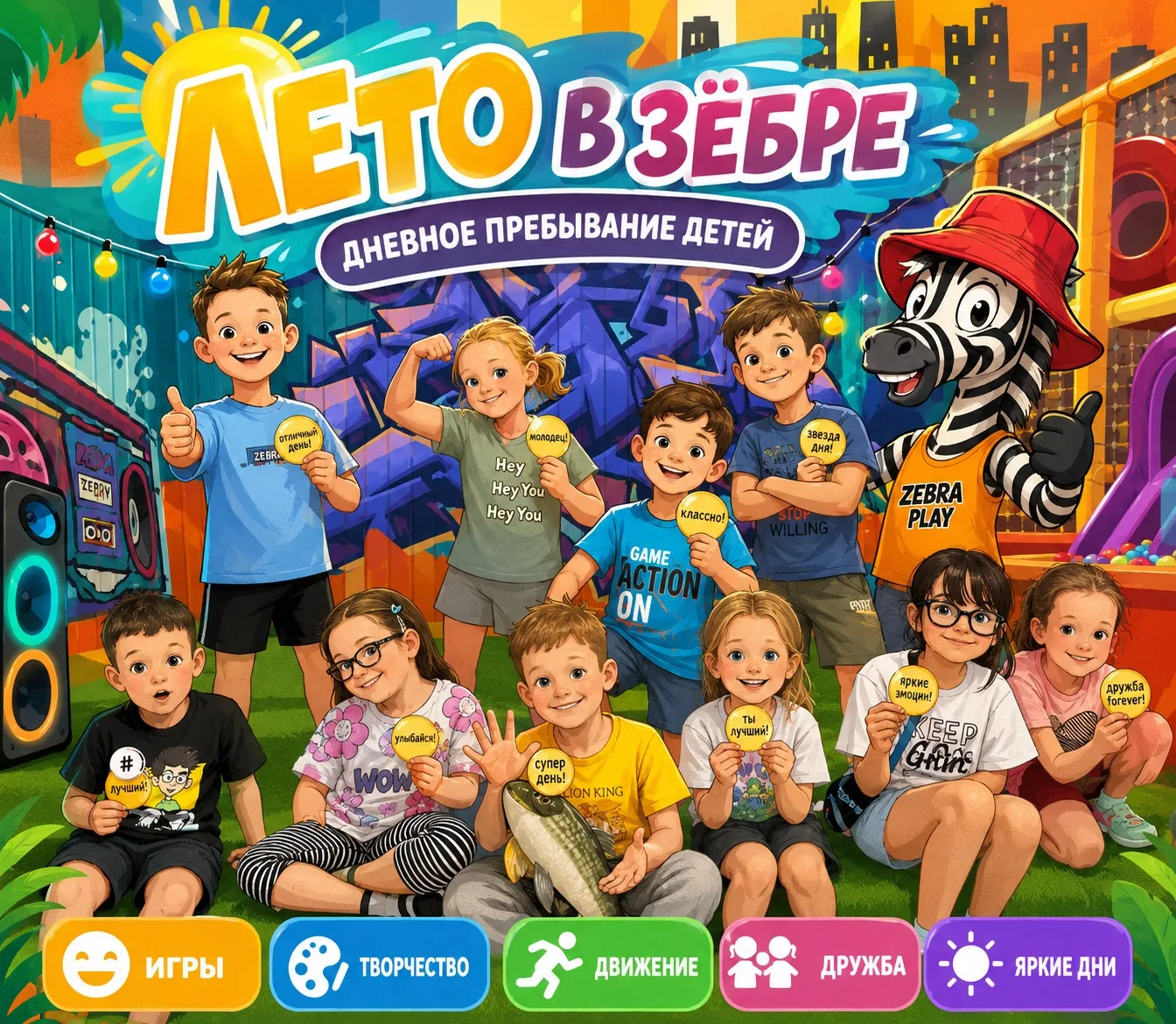 ☀️ ЛЕТО В «ЗЁБРЕ» — ДНЕВНОЕ ПРЕБЫВАНИЕ ДЕТЕЙ! 🦓🎨🎉

С 8 июня стартует наш 1 сезон — дни, наполненн