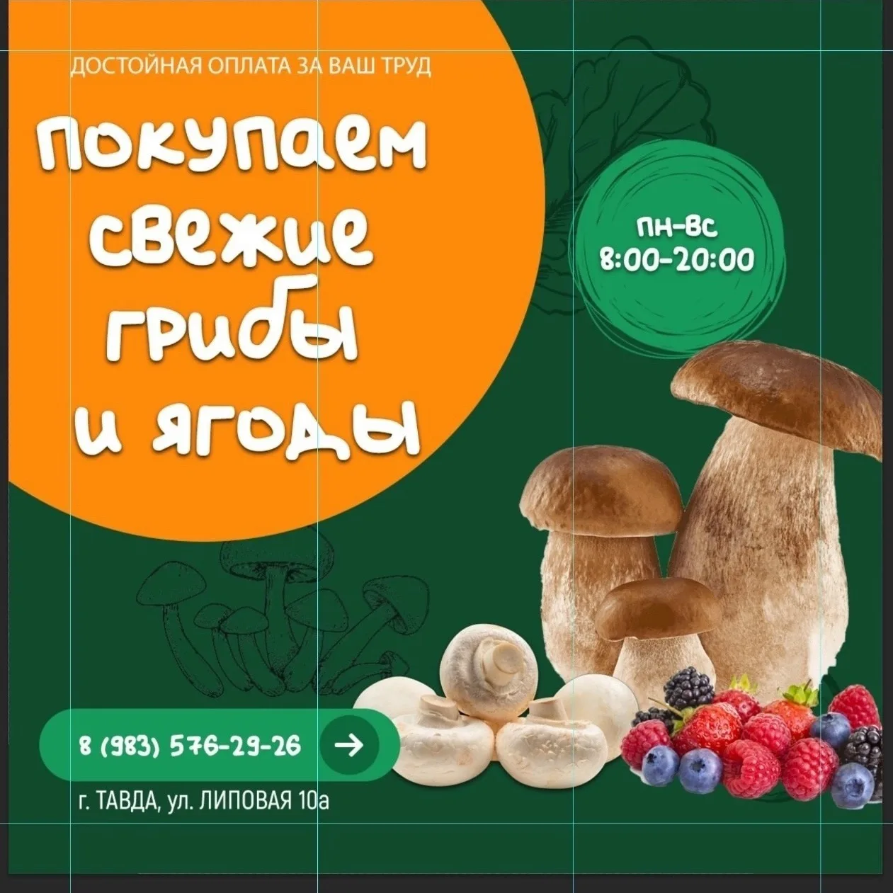 Покупаем свежие грибы и ягоды.

Телефон: 8 (983) 576-29-26, Тавда, ул. Липовая, 10а

#реклама erid 2