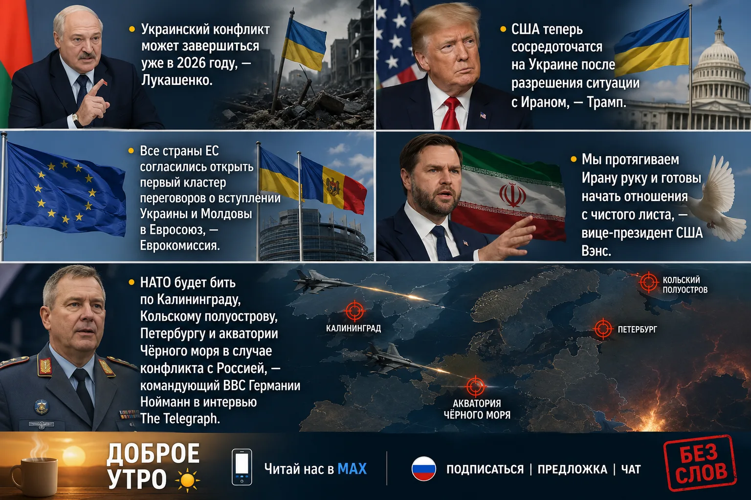 Пока вы спали…
- Украинский конфликт может завершиться уже в 2026 году, — Лукашенко.
- США теперь со