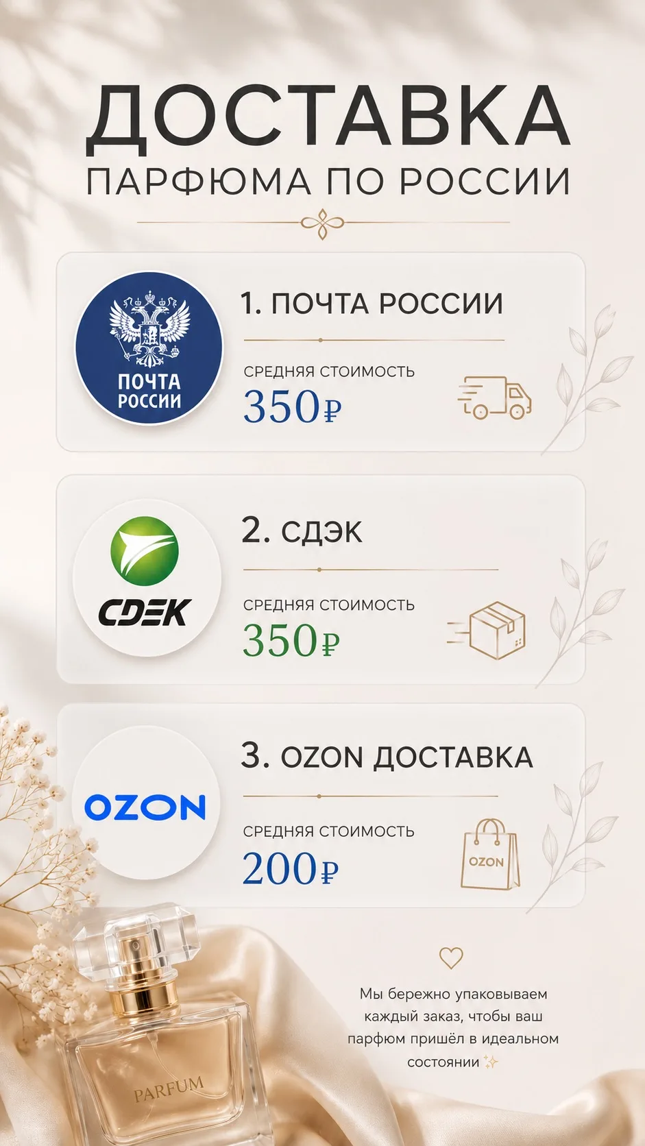 Важная информация по доставке: мы ежедневно собираем и отправляем ваши заказы по всей России, а такж