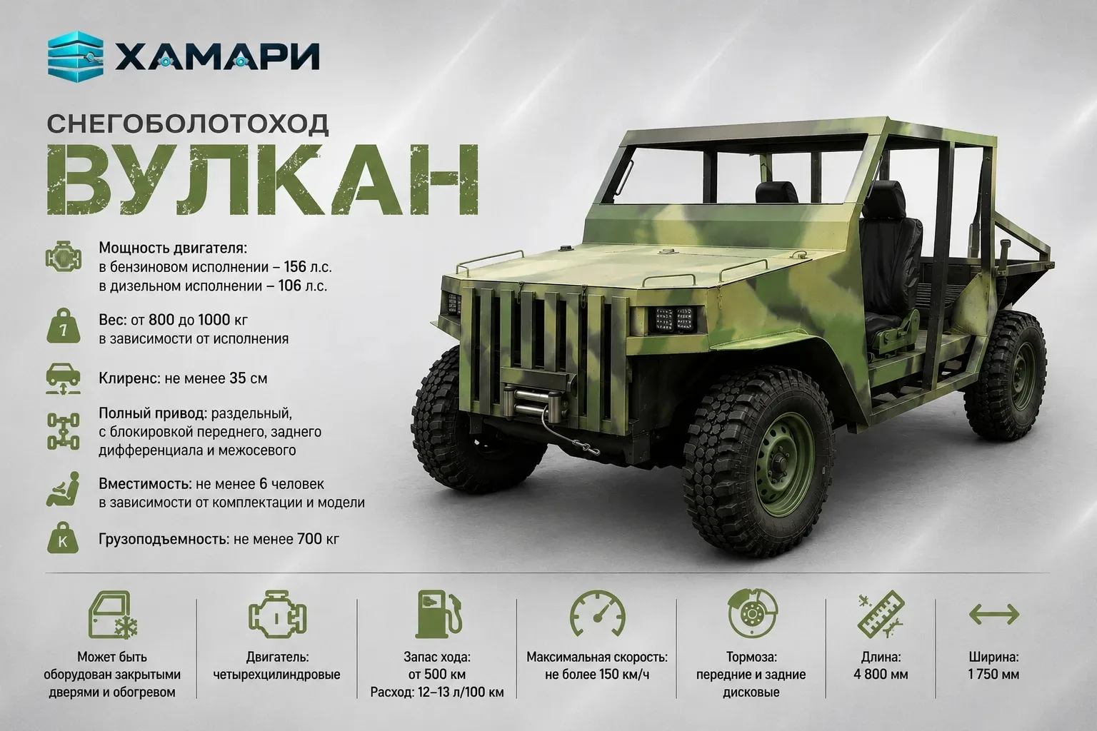 🔥 СНЕГОБОЛОТОХОД «ВУЛКАН» ОТ ХАМАРИ

Надёжная универсальная машина для работы и отдыха в условиях, 