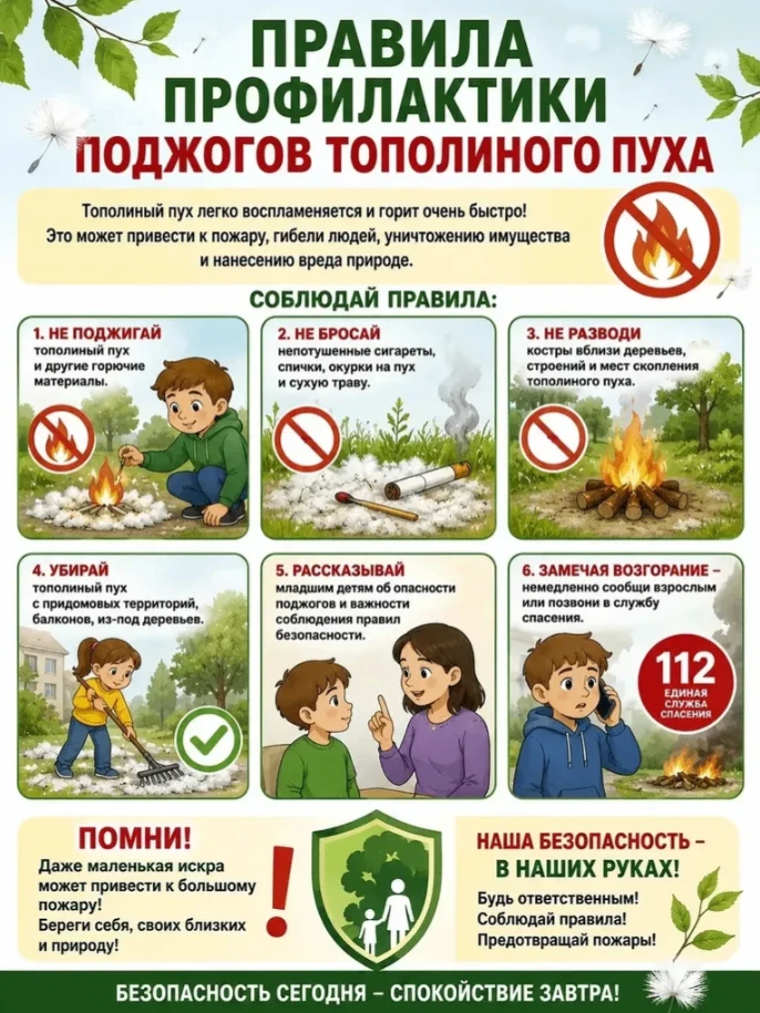 ❗️Осторожно, тополиный пух! 🔥В период цветения тополей даже маленькая искра может привести к серьёз