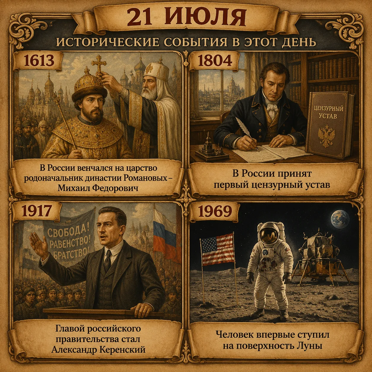 🗓События произошедшие 21 июля:

1613 - В России венчался на царство родоначальник династии Романовы
