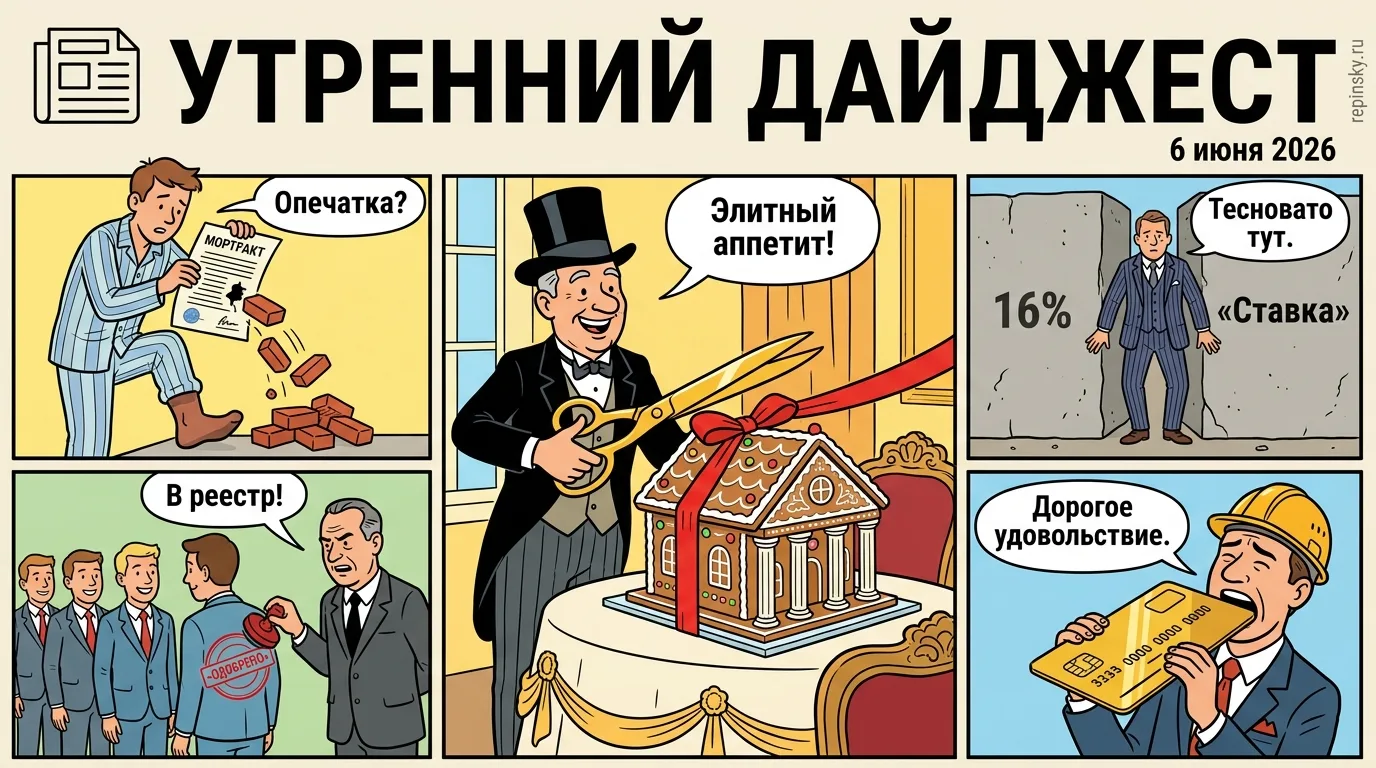 🗞️ Утренний дайджест

➠ Банк Дом.РФ получил контроль над девелоперским проектом в центре Москвы. Фи