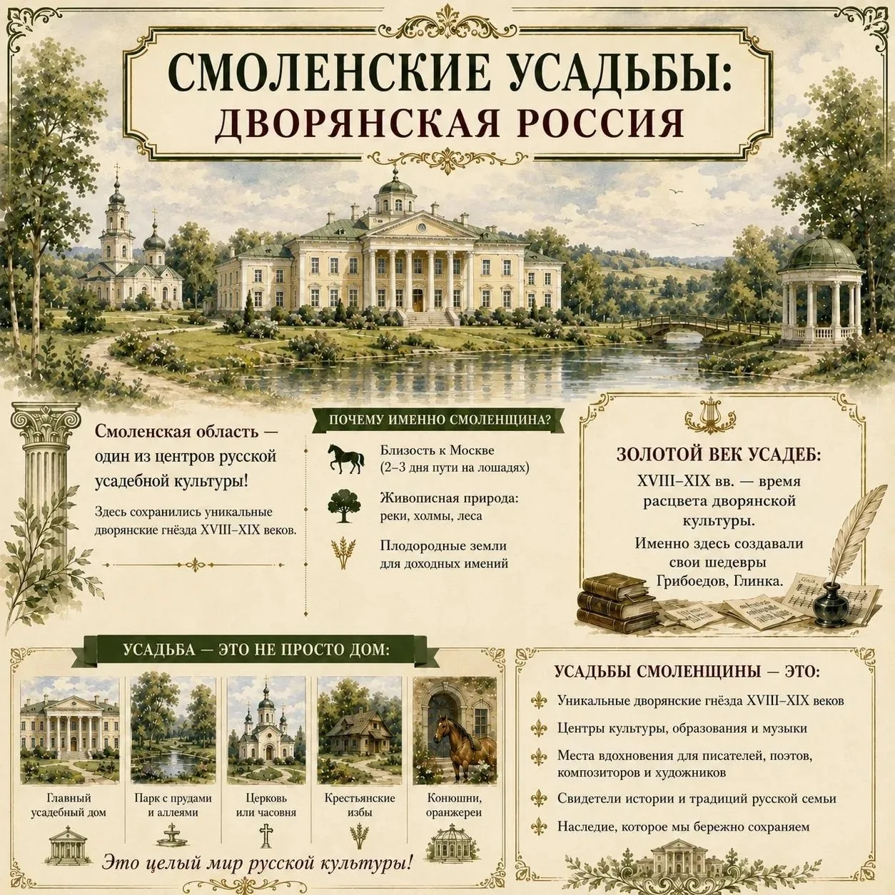 Почему дворяне любили Смоленщину?

Представьте: дворянский дом с колоннами, тенистый парк, пруд с ле