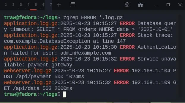 ⚡️ Простой Linux-совет:
Если логи сжаты в .gz, их не нужно распаковывать, чтобы посмотреть содержимо