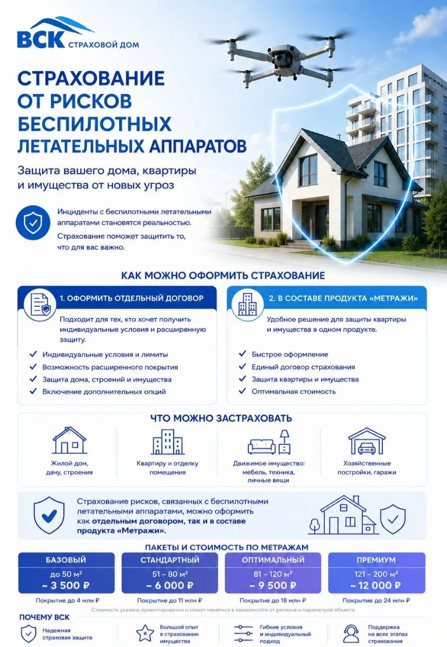 ⚠️ Защита от рисков БПЛА: теперь и для жилья!

Многие из вас интересовались страхованием авто от так