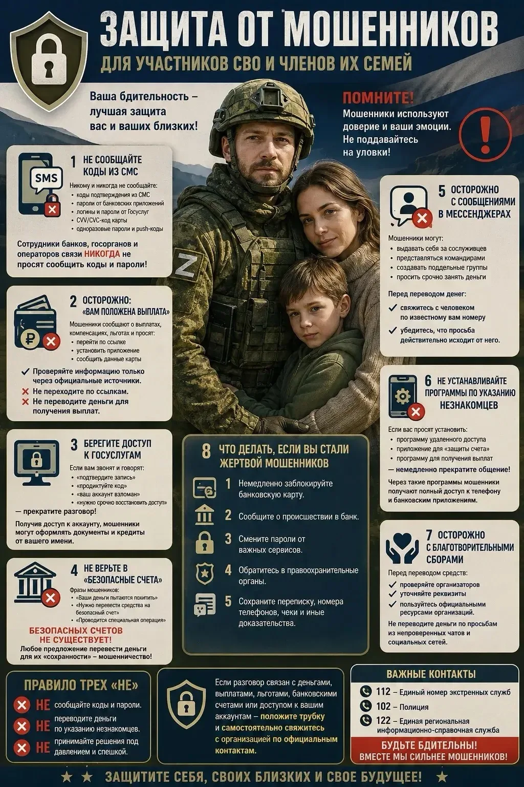Мошенники часто используют статус участников СВО и их близких для
обмана. Чтобы не стать жертвой пре