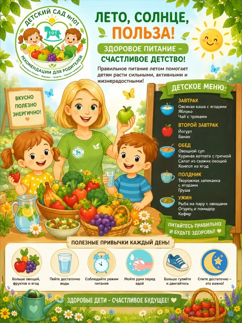 ☀️ Лето и питание дошкольников: вкусно, полезно и с заботой! 🍓🥒🍉

Лето дарит детям больше солнца,