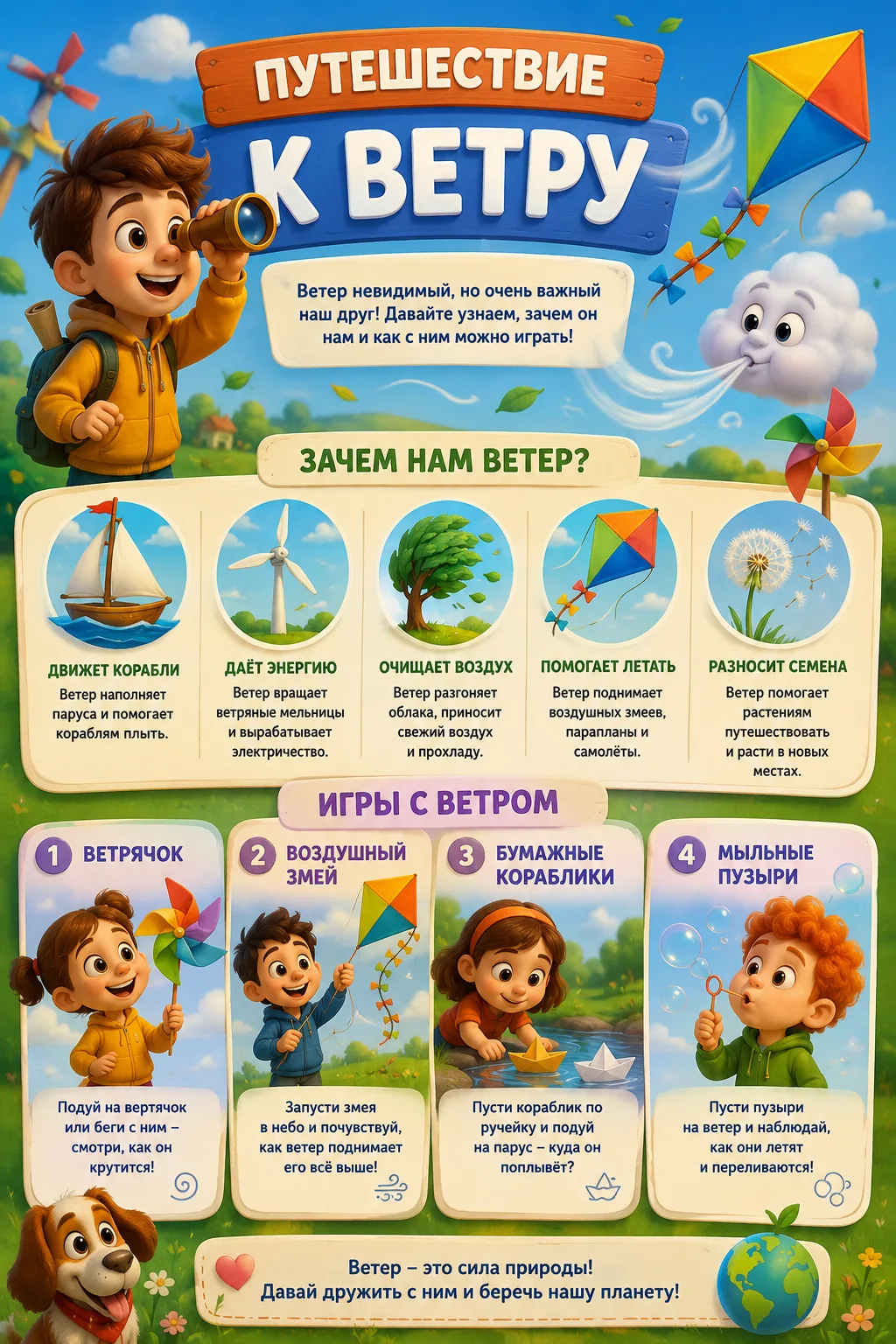 Ветряная мельница, парусник, воздушный змей. Что их объединяет? ✨ 

Правильно — ветер.

Сегодня его 