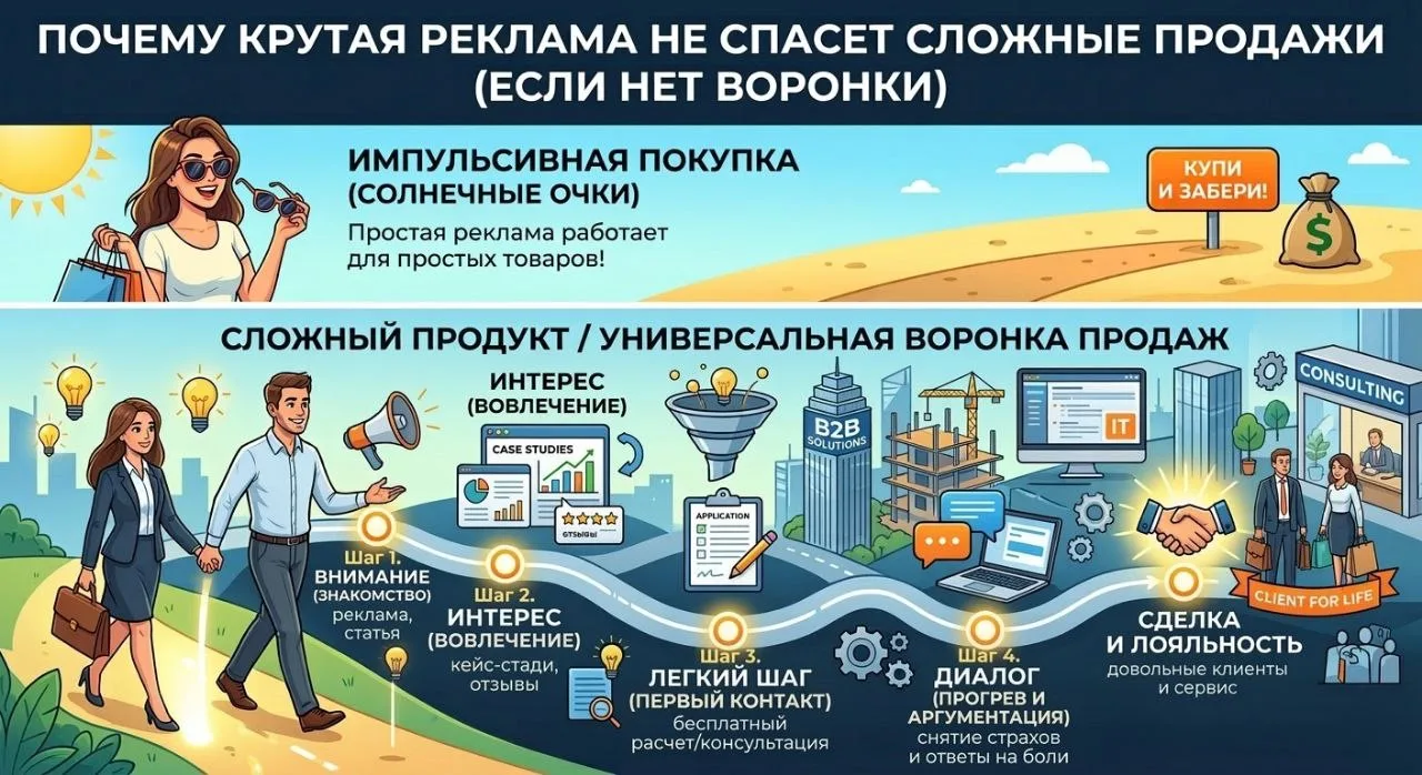 Почему крутая реклама не спасет продажи (если у вас нет воронки) 📉

​💡Представьте: вы продаете кла
