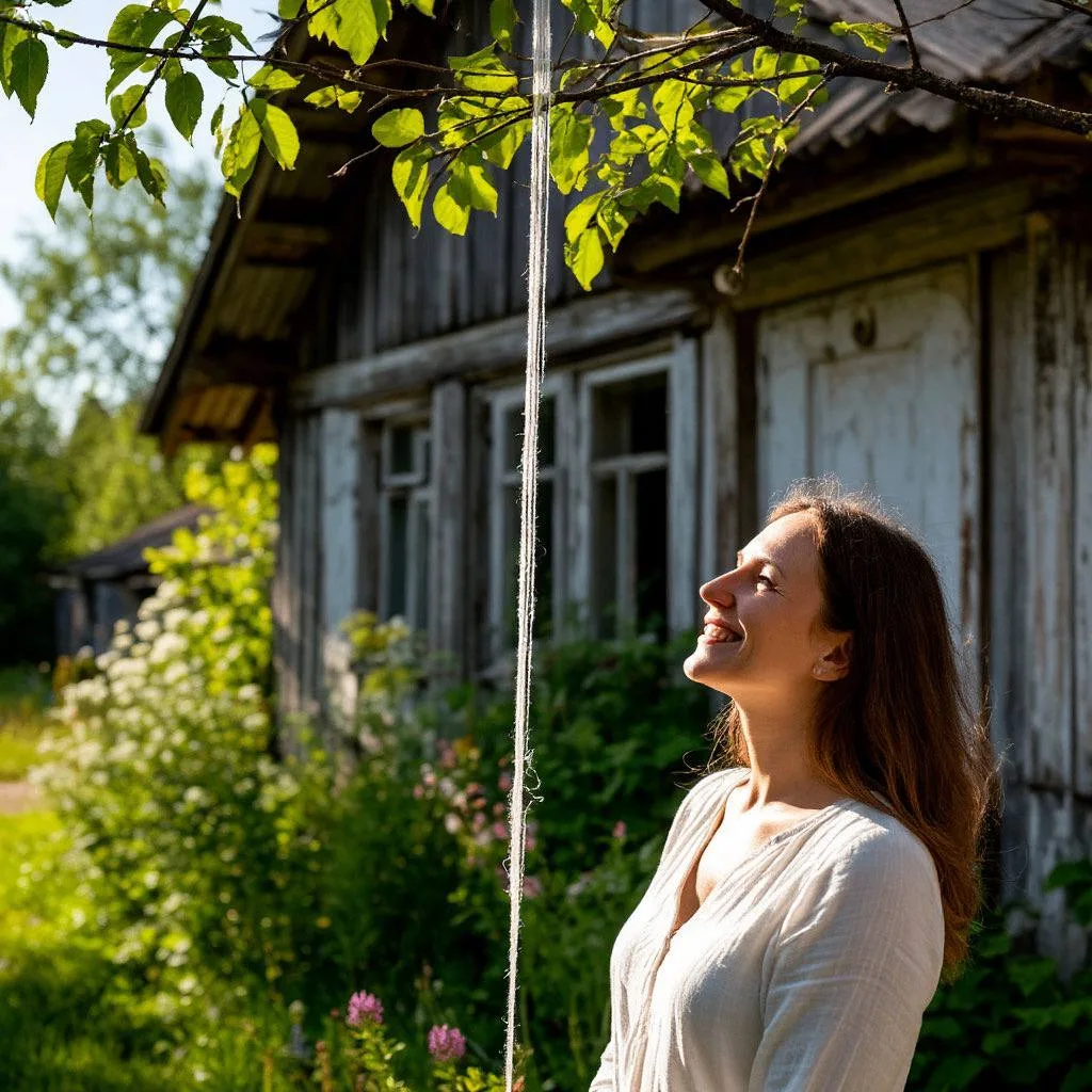Я шла по улице и заметила белую нить, свисающую с ветки. Она была тонкой и почти невидимой, но я реш