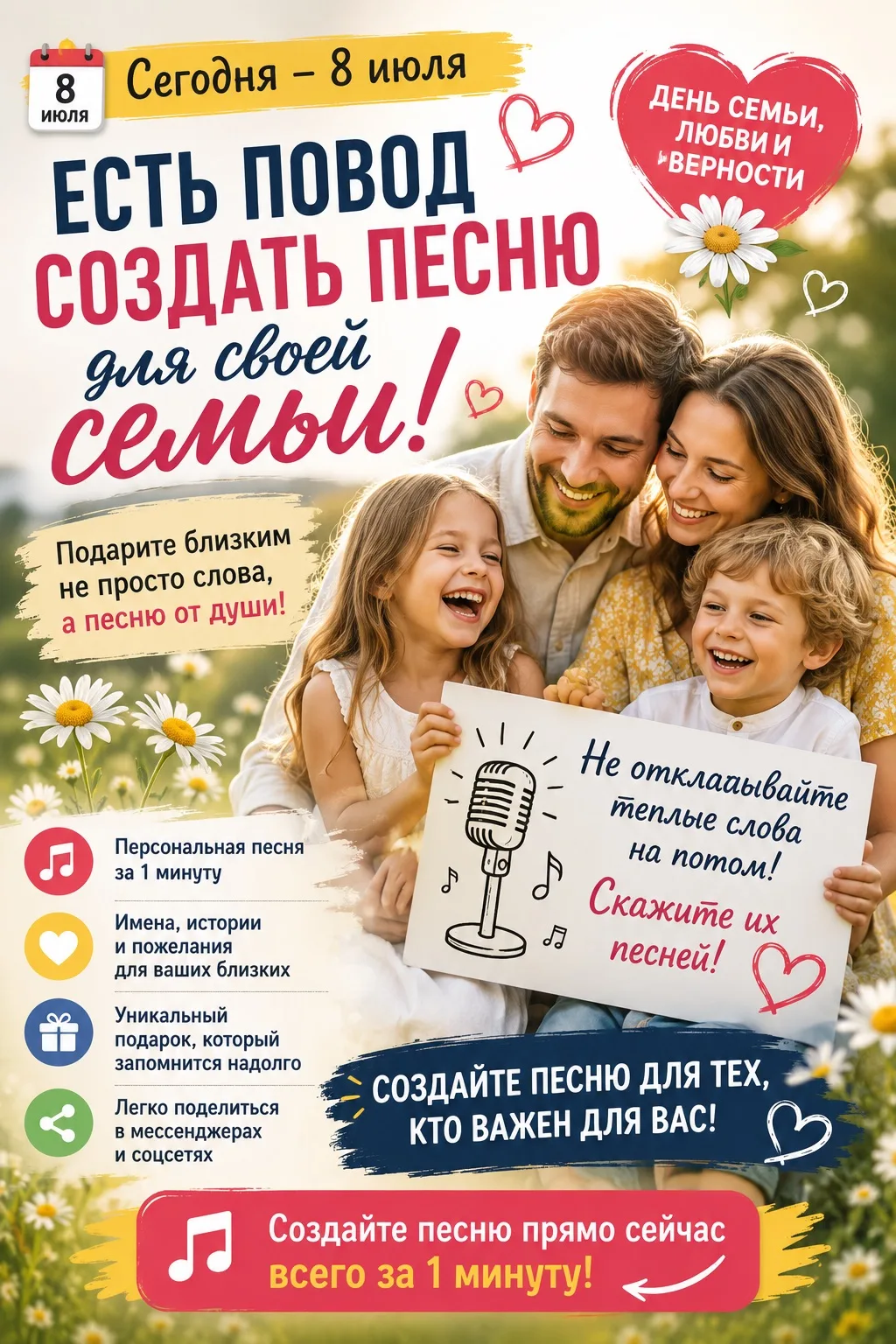 ❤️ Сегодня — идеальный повод создать песню для своей семьи! 🌼

8 июля отмечается День семьи, любви 