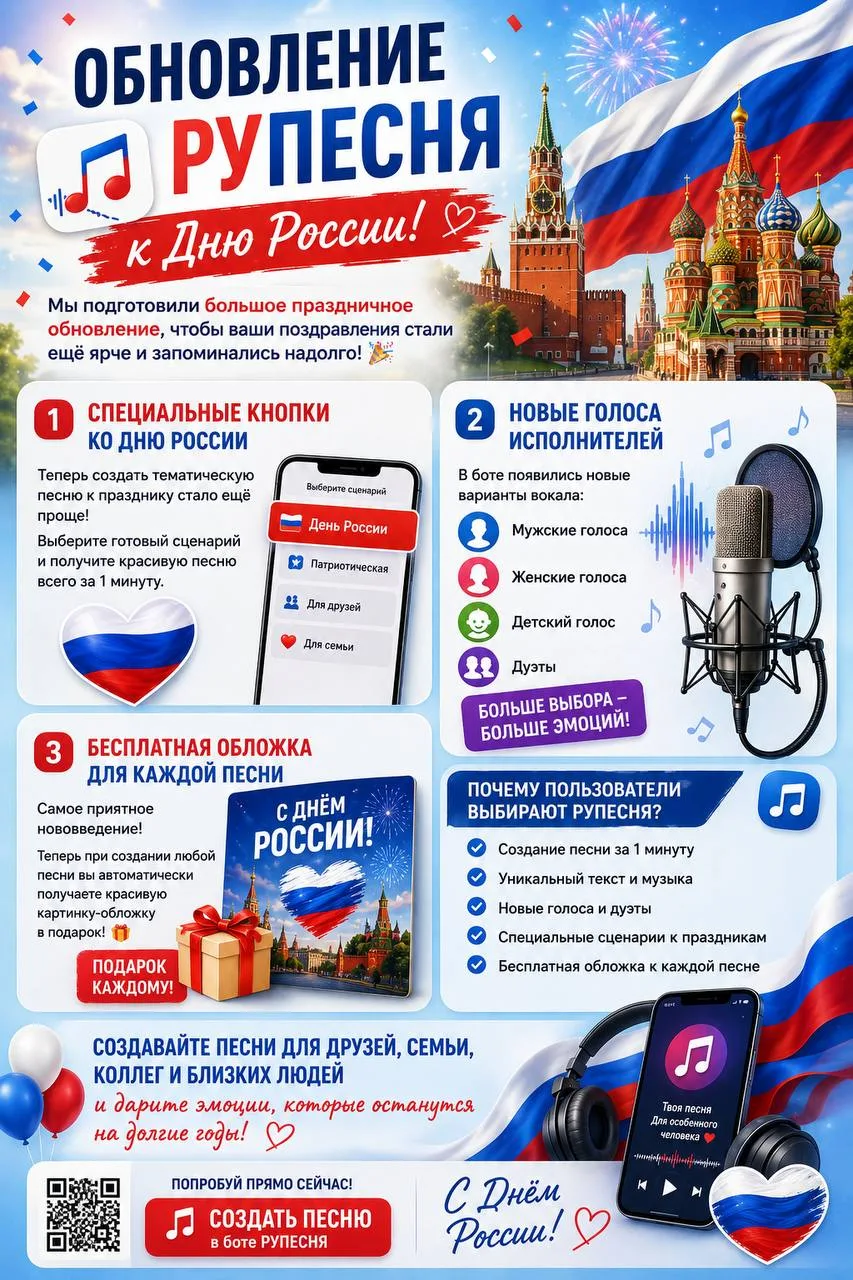 🇷🇺 Обновление РУПЕСНЯ к Дню России!

Мы подготовили большое праздничное обновление, чтобы ваши поз