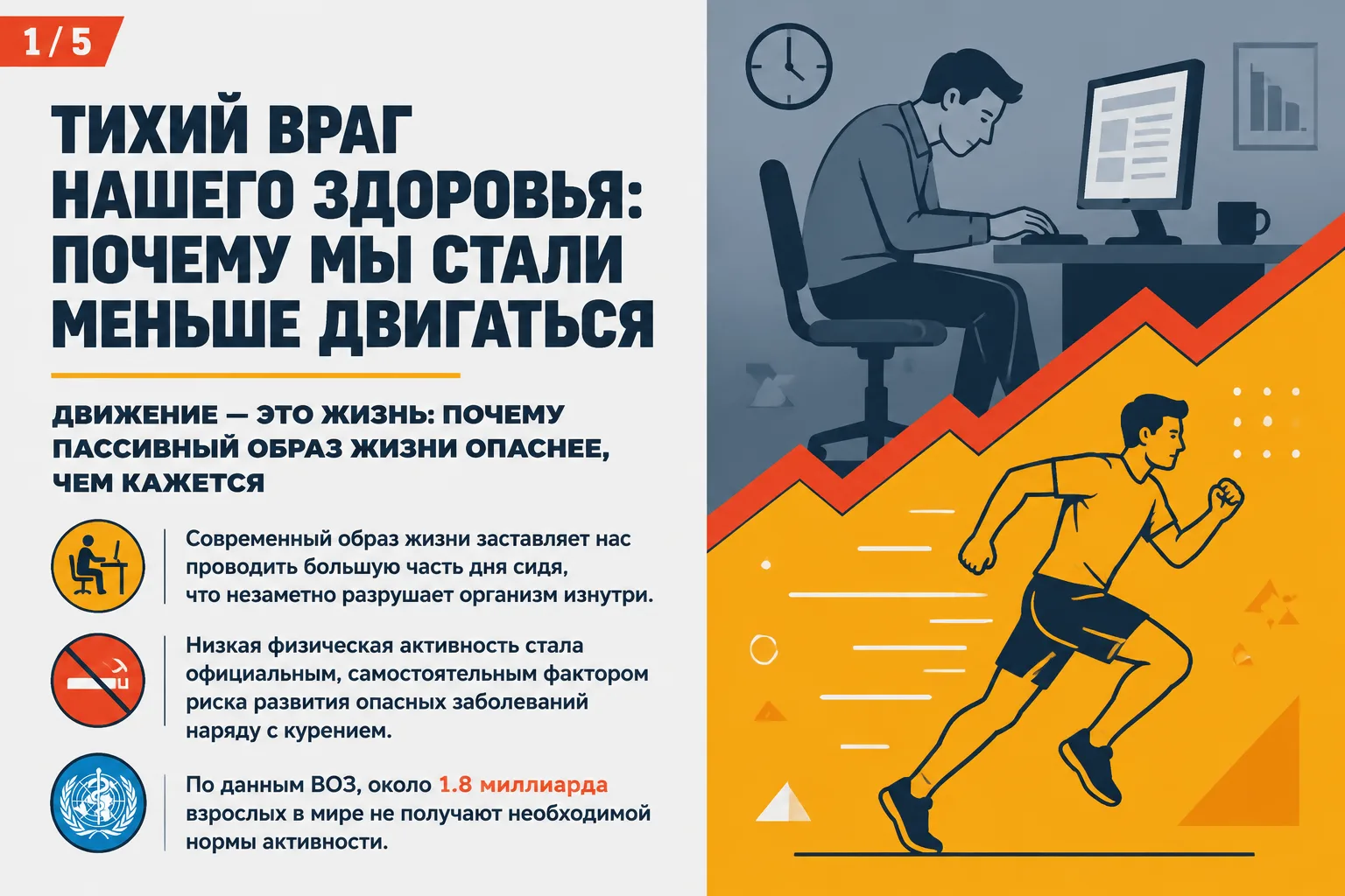 ✅Движение — это жизнь! Почему пассивный образ жизни опаснее, чем кажется?
⁣
✅Разбираемся с тихим вра