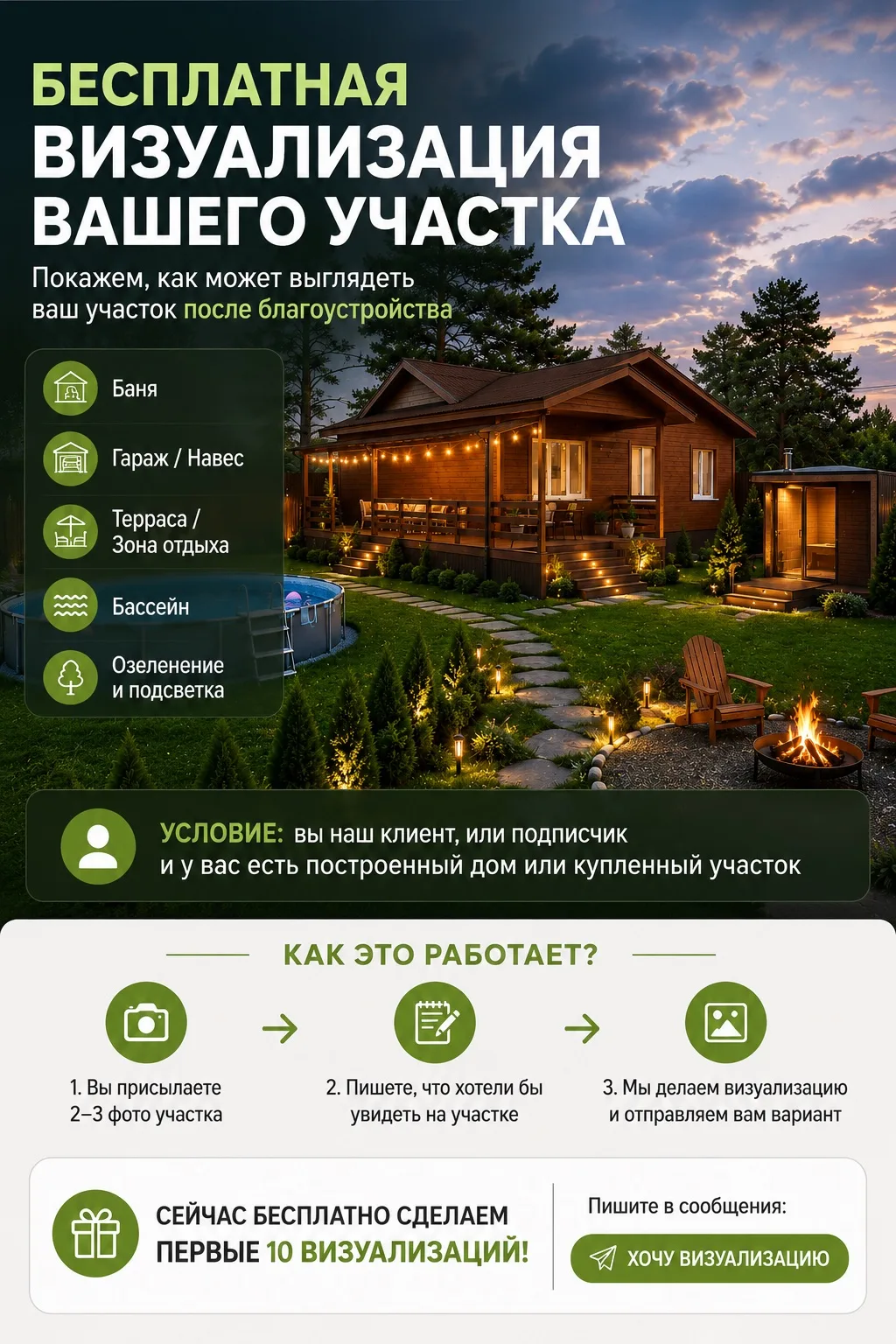 🏡 Хотите увидеть, как может выглядеть ваш участок через год?

Мы бесплатно делаем визуализацию учас