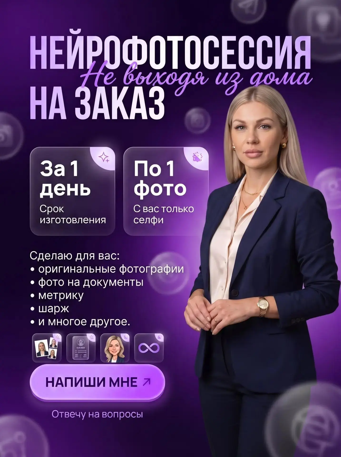 Нужна фотография на документы или тематический снимок, а на полноценную фотосессию нет времени? Я по