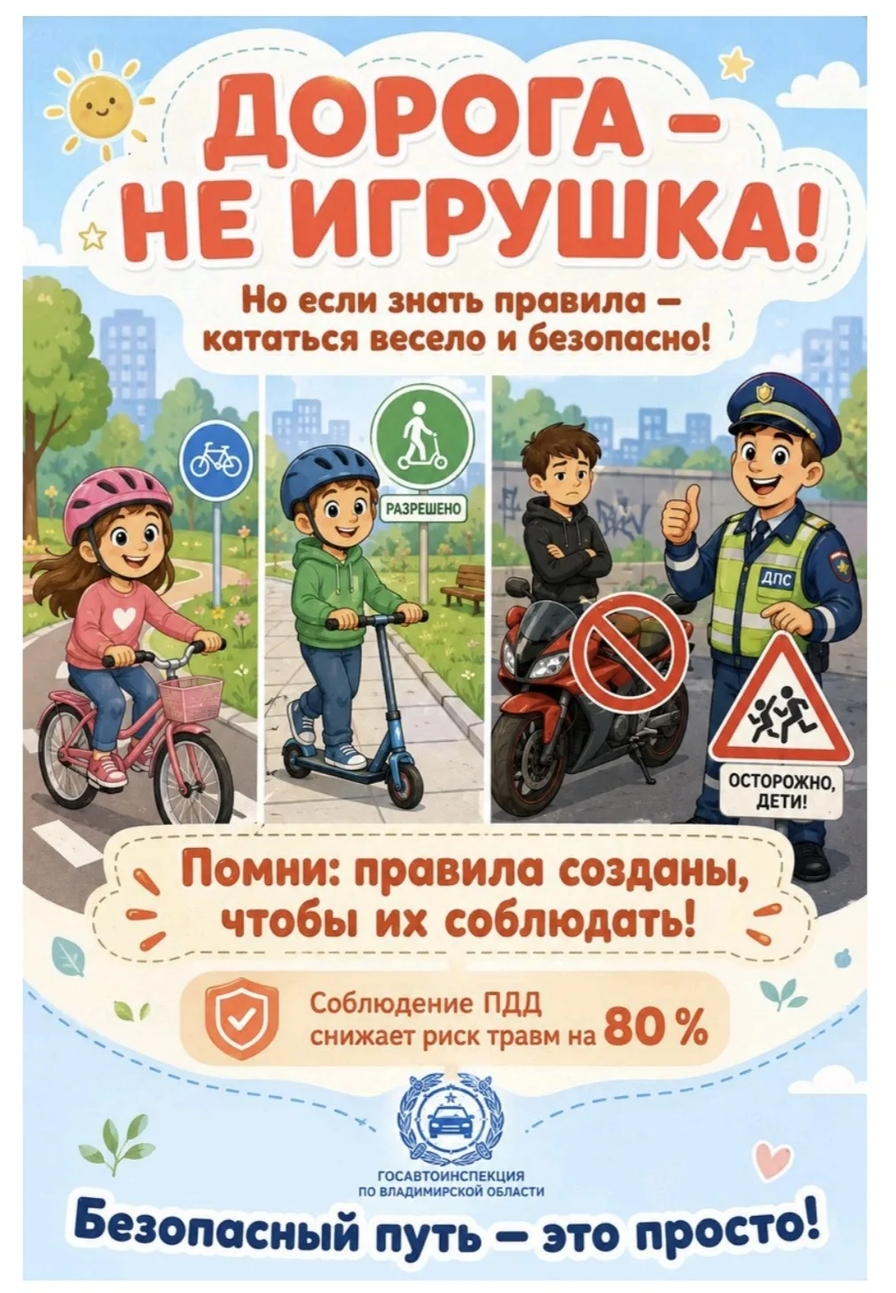 🛑☀️ Безопасное лето начинается с нас: учим детей правилам движения!

🛑🚲Лето — это время активного