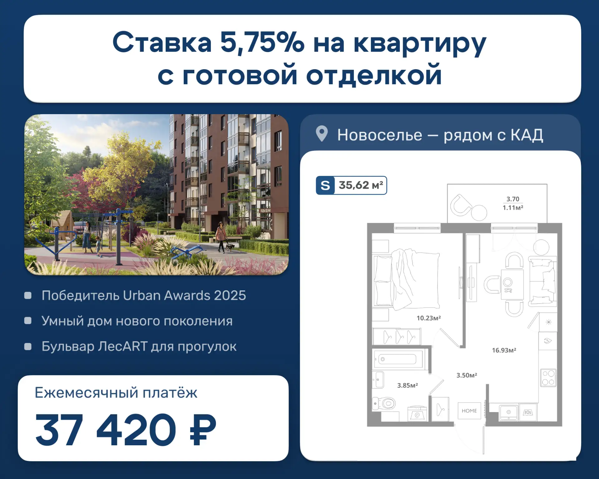 Ставка 5,75%: квартира с готовой отделкой и просторной кухней-гостиной 17 м²

Квартира, в которую не