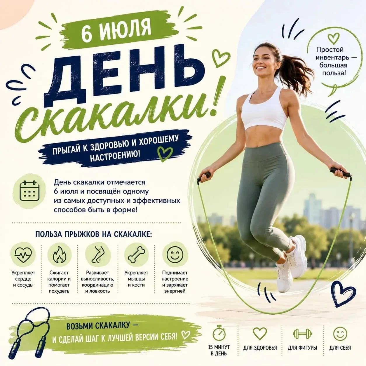 🌟Прыг-скок!🎉🎀
6 июля отмечается День скакалки! Этот простой шнурок с ручками — настоящий чемпион 