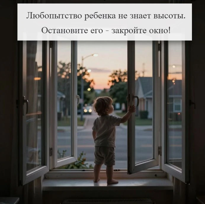 Открытое окно — зона повышенного риска!
 Проветривайте комнату, но не оставляйте детей без присмотра