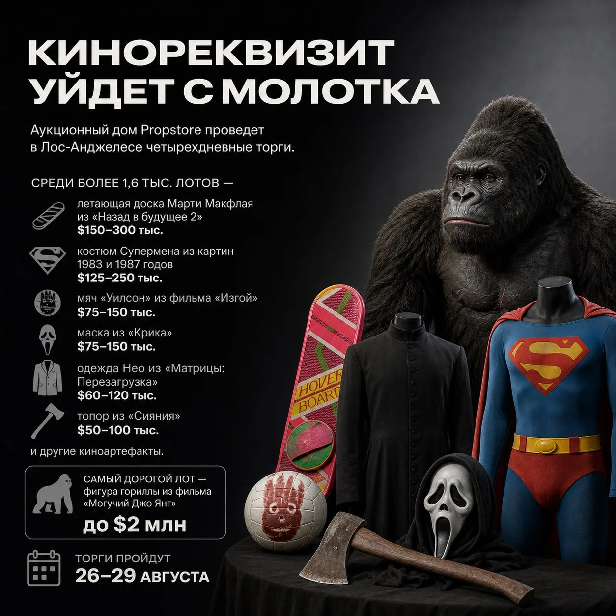 Голливуд распродает легендарный реквизит. Доска Марти Макфлая и костюм Супермена найдут новых владел