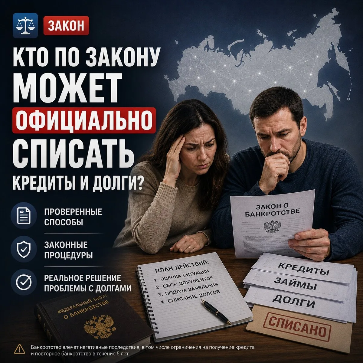 Как официально списать долги и кредиты?

Списание долгов происходит через законную процедуру банкрот