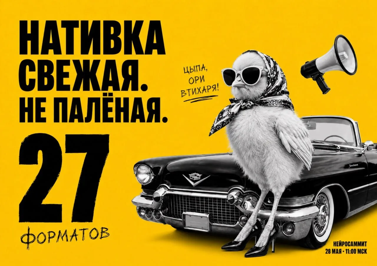 «Цыпа, ори втихаря!» и ещё 27 форматов убойной нативки без ИИ-душка

Всё поголовье своего курятника 