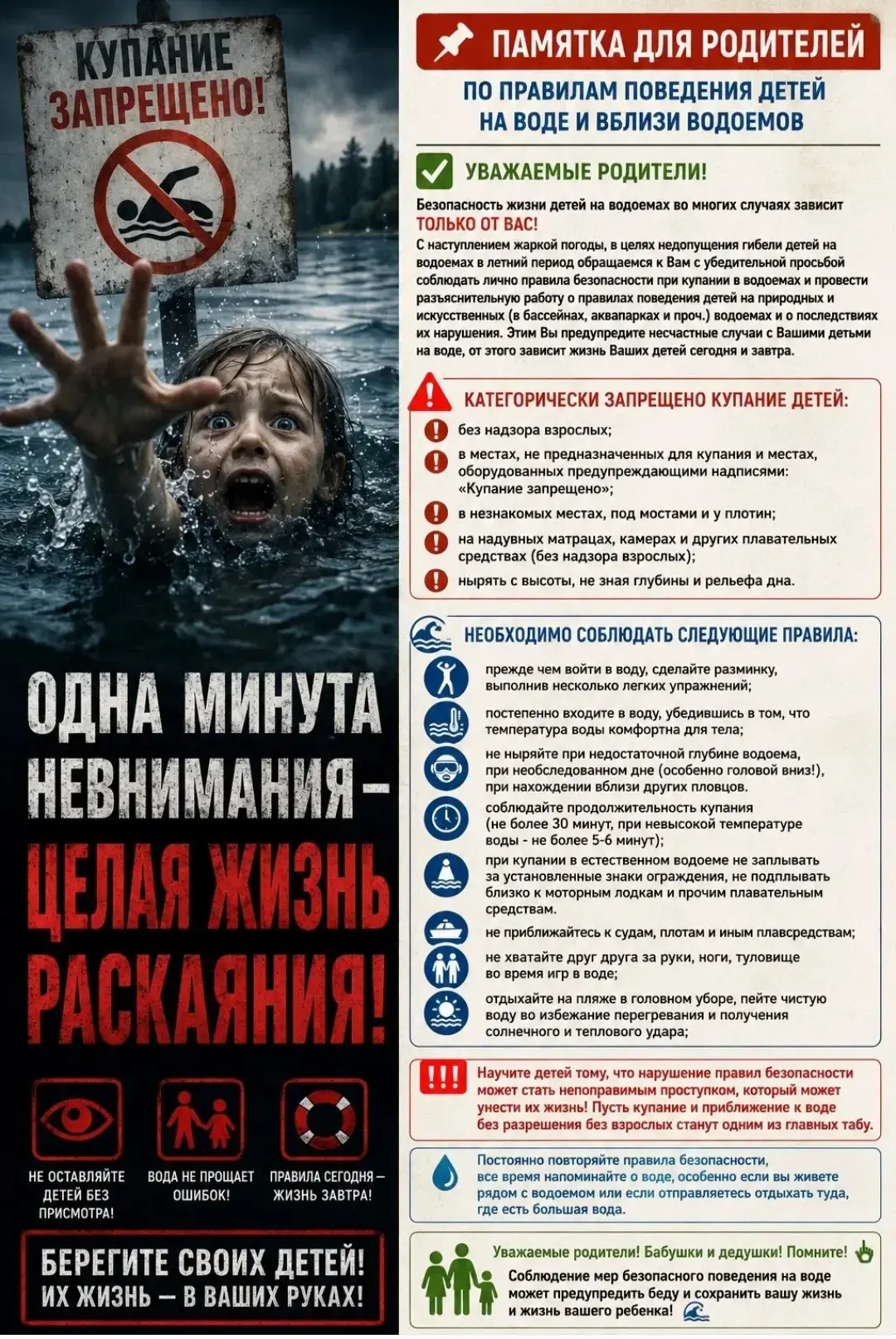 ⚠️ ОДНА МИНУТА НЕВНИМАНИЯ МОЖЕТ СТОИТЬ РЕБЁНКУ ЖИЗНИ...

Каждое лето вода становится местом отдыха, 