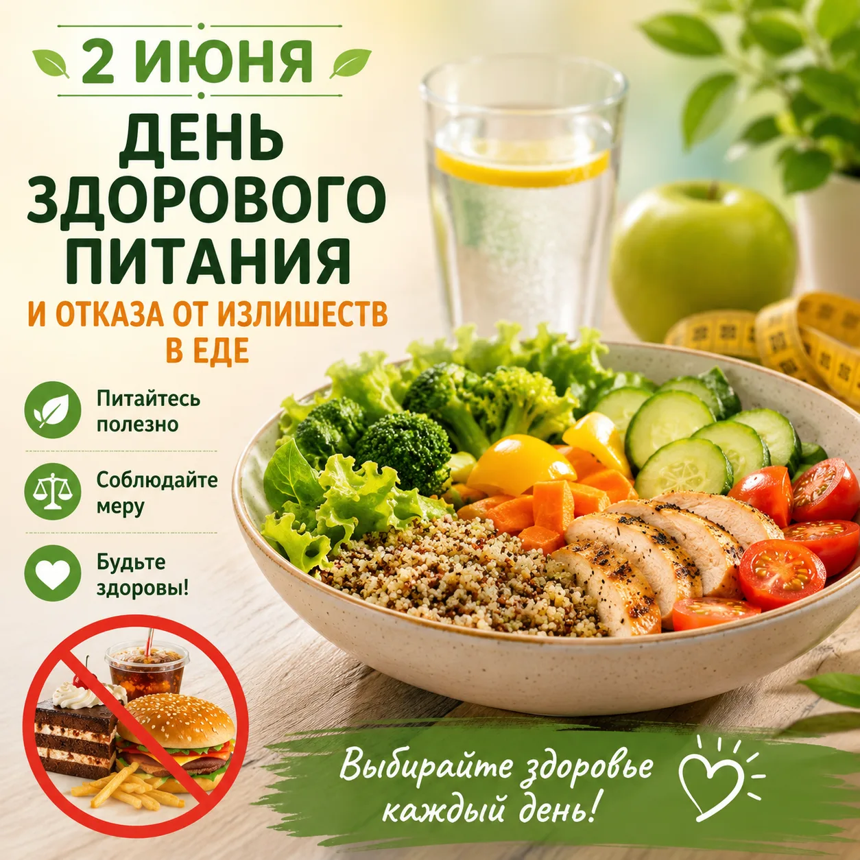 ✅️2 июня - День здорового питания и отказа от излишеств в еде

Употребление вредной еды становится а