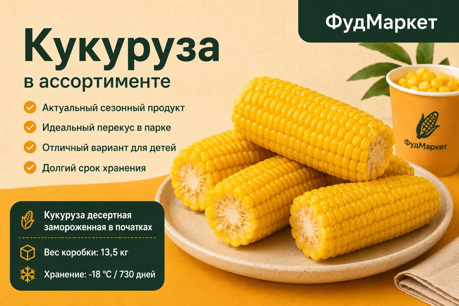 🌽Новый продукт для сезона прогулок и быстрых перекусов

В ассортименте появлялась  замороженная дес