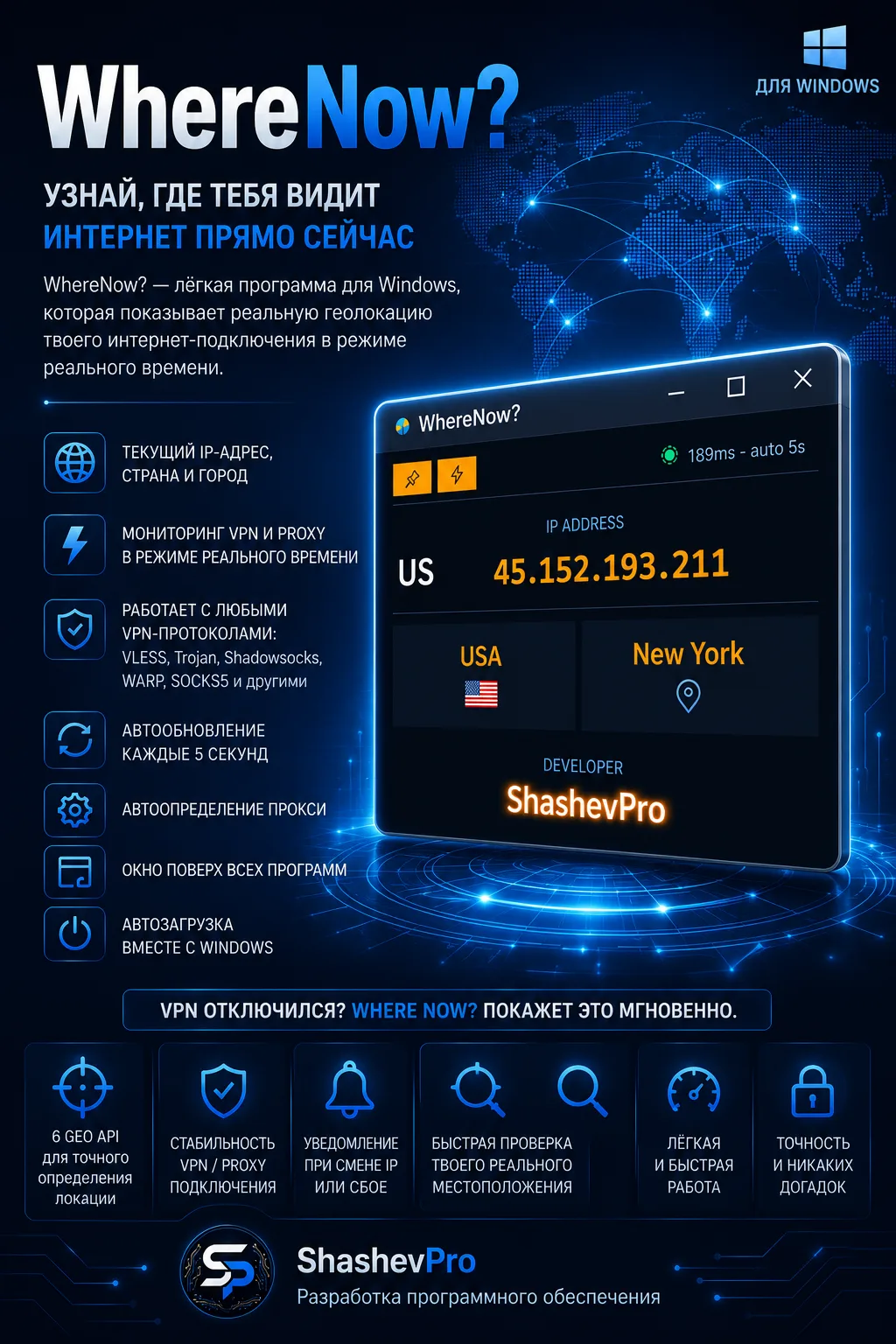 🌍 WhereNow? — узнай, где тебя видит интернет прямо сейчас
Думаешь, VPN действительно работает через