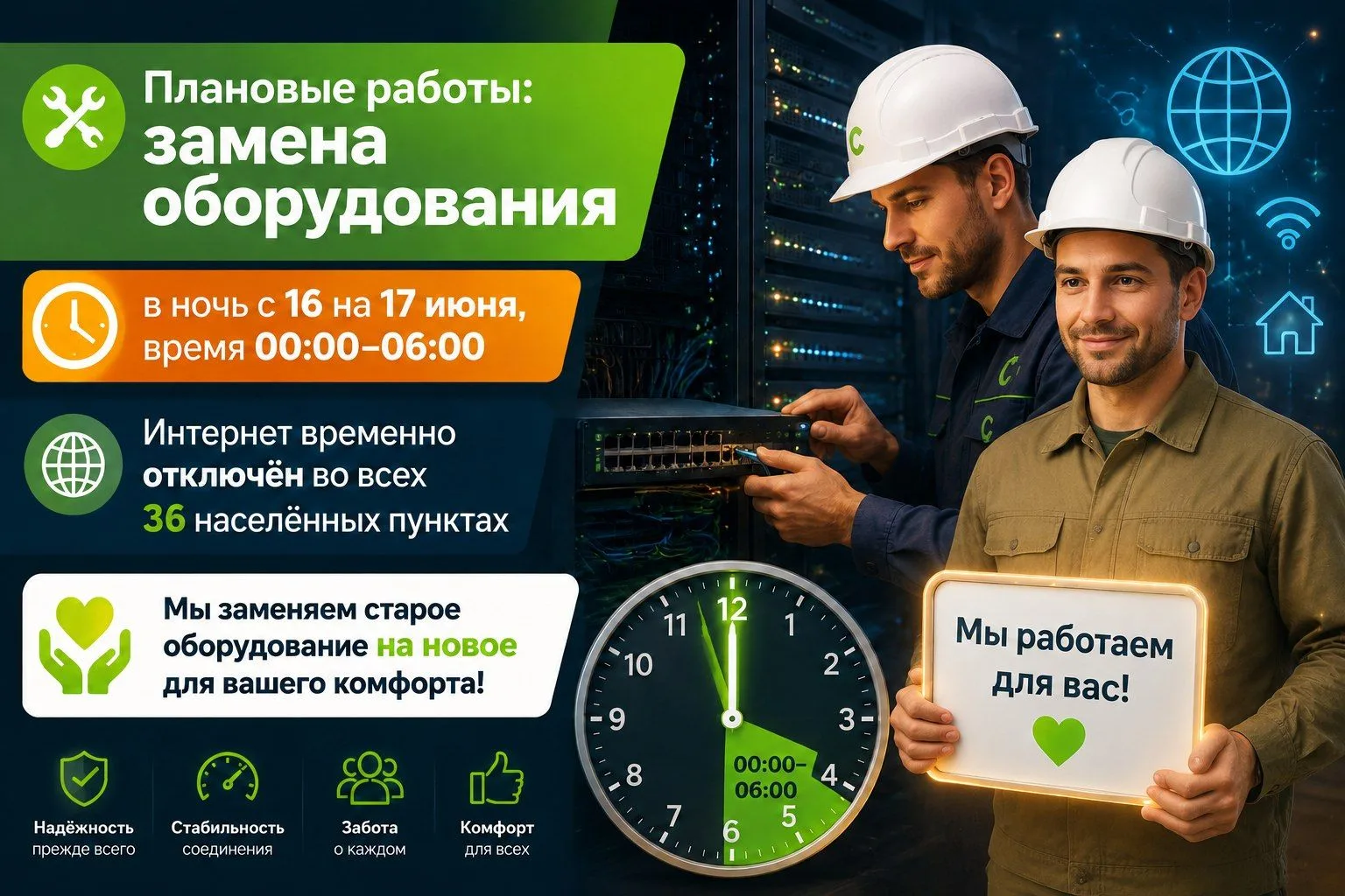 📢Уважаемые абоненты!
Обращаем ваше внимание, что в ночь с 16 на 17 июня 2026 года с 00:00 до 06:00 