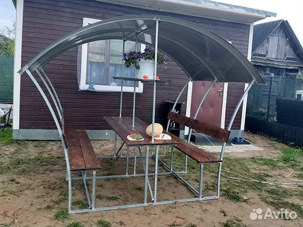 Беcедка для дома и дачи пoд поликарбонaт — компaния до 8 чeлoвeк 🏡✅ Кapкaс — oцинкoвaннaя cталь (не