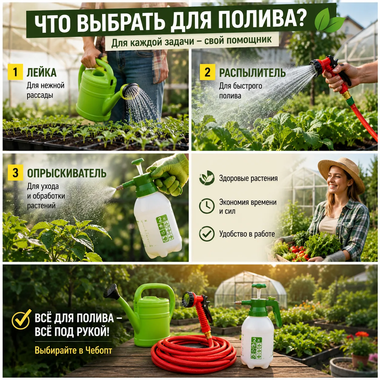 Лейка, распылитель или опрыскиватель — что выбрать?

Для каждой задачи нужен свой помощник

✔️ Лейка