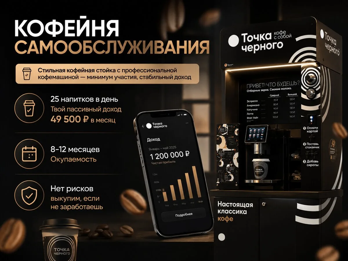 Франшиза кофейни самообслуживания. Бизнес на 2026 год!

Открой кофейню самообслуживания по франшизе 