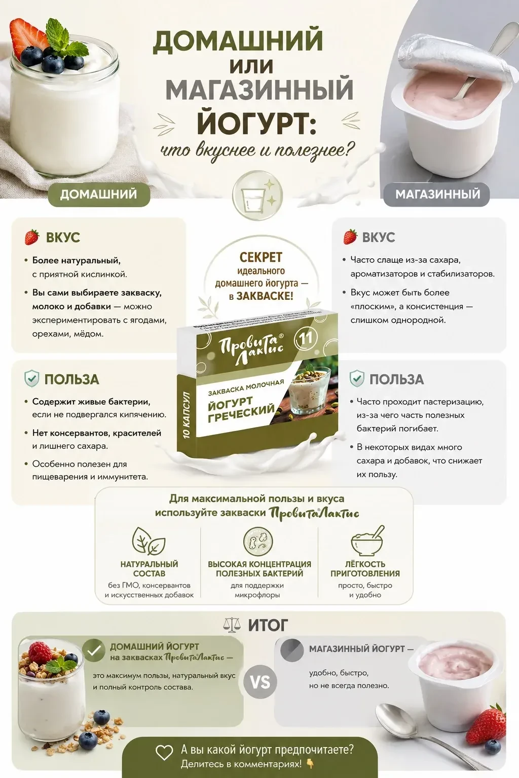 Домашний или магазинный йогурт: что вкуснее и полезнее? 🥛✨

Йогурт — один из самых популярных кисло