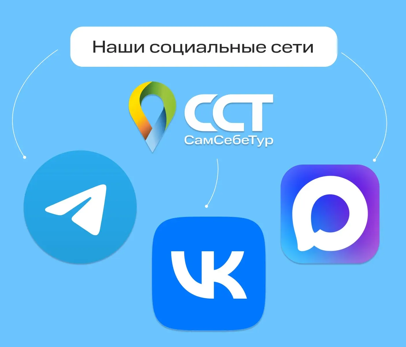 Наши социальные сети⬇️

Telegram:
СамСебеТур: t.me/samsebetur
ССТ-Центр: t.me/sstcenter
Личный канал