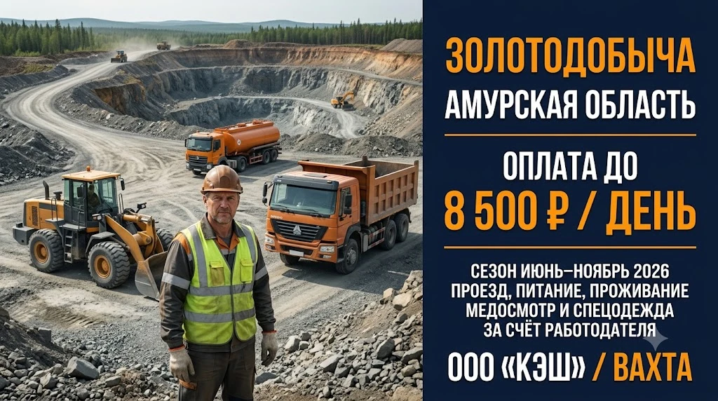 ‼️ В золотодобывающую организацию ООО «КЭШ» требуются сотрудники

📍 Амурская область, Селемджинский