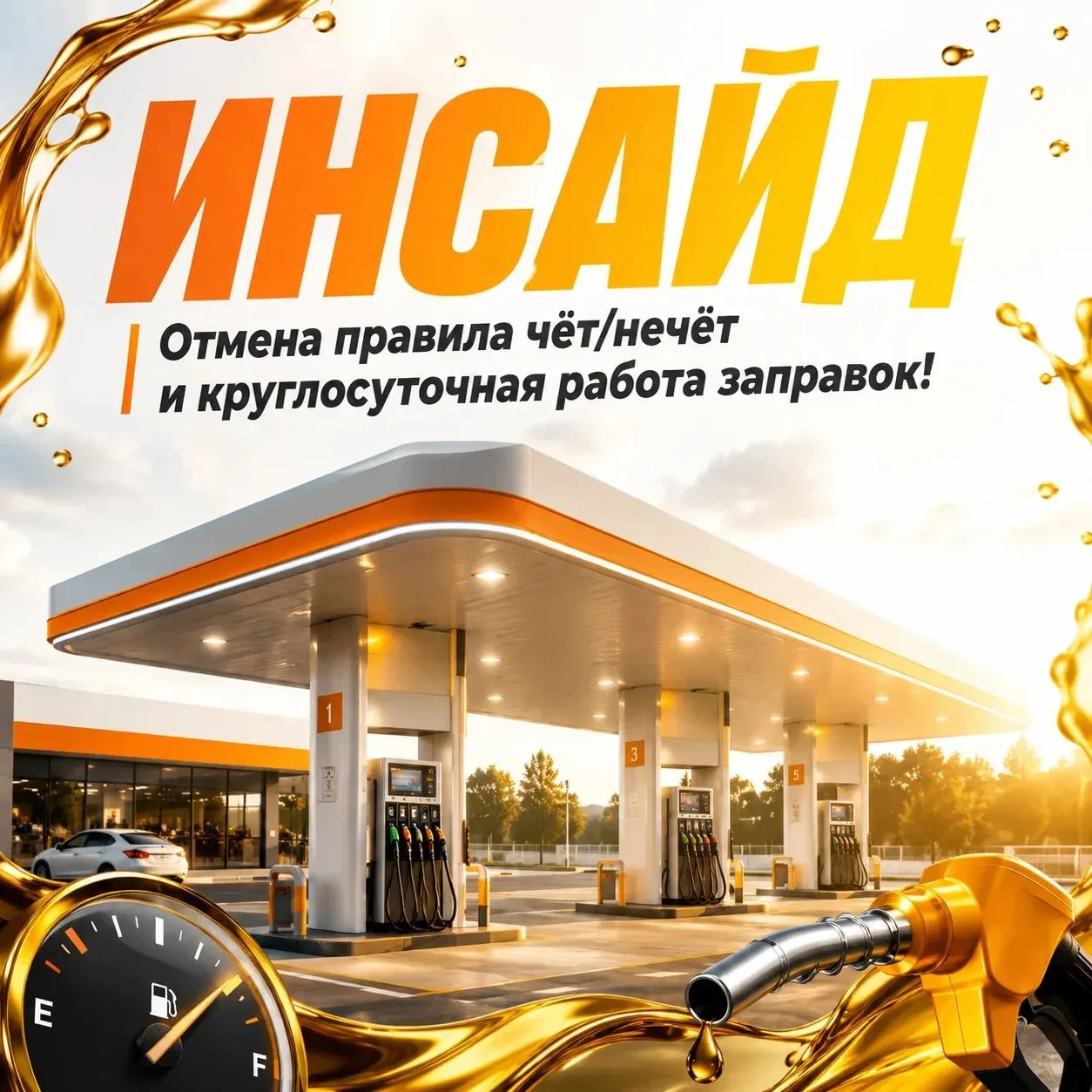 СРОЧНО: ПРИНЯТО РЕШЕНИЕ ОБ ОТМЕНЕ ПРАВИЛА ЧЁТ-НЕЧЁТ. АЗС РАБОТАЮТ 24/7

Сегодня, по информации от ис