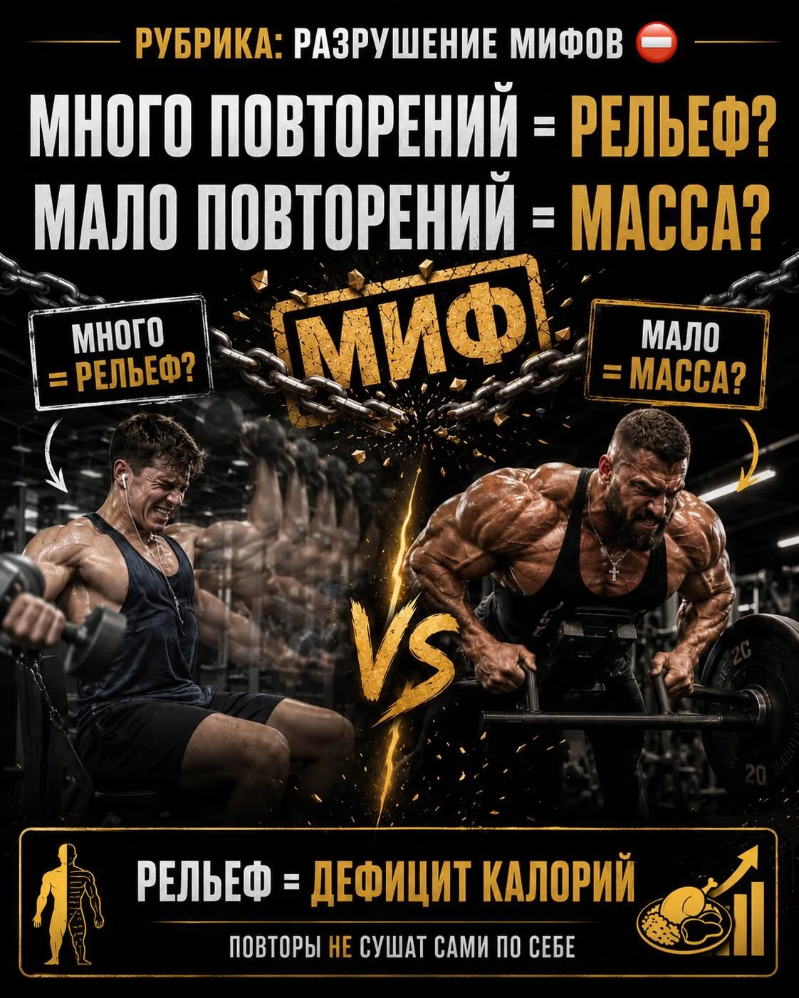РУБРИКА: РАЗРУШЕНИЕ МИФОВ ⛔️


МНОГО ПОВТОРЕНИЙ 👉🏼 НА РЕЛЬЕФ
МАЛО ПОВТОРЕНИЙ 👉🏼 НА МАССУ


А есл