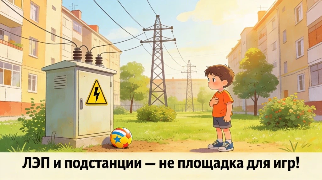 Готовимся к каникулам: где нельзя играть.

Расскажите детям:

ЛЭП, подстанции, будки и щиты — не пло