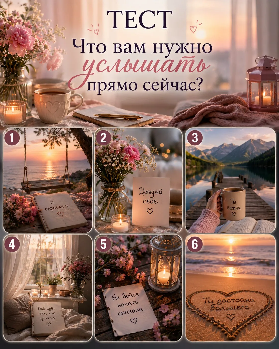 💌 ТЕСТ «Что вам нужно услышать прямо сейчас?»
Девочки и мальчики, иногда нам кажется, что нам нужен