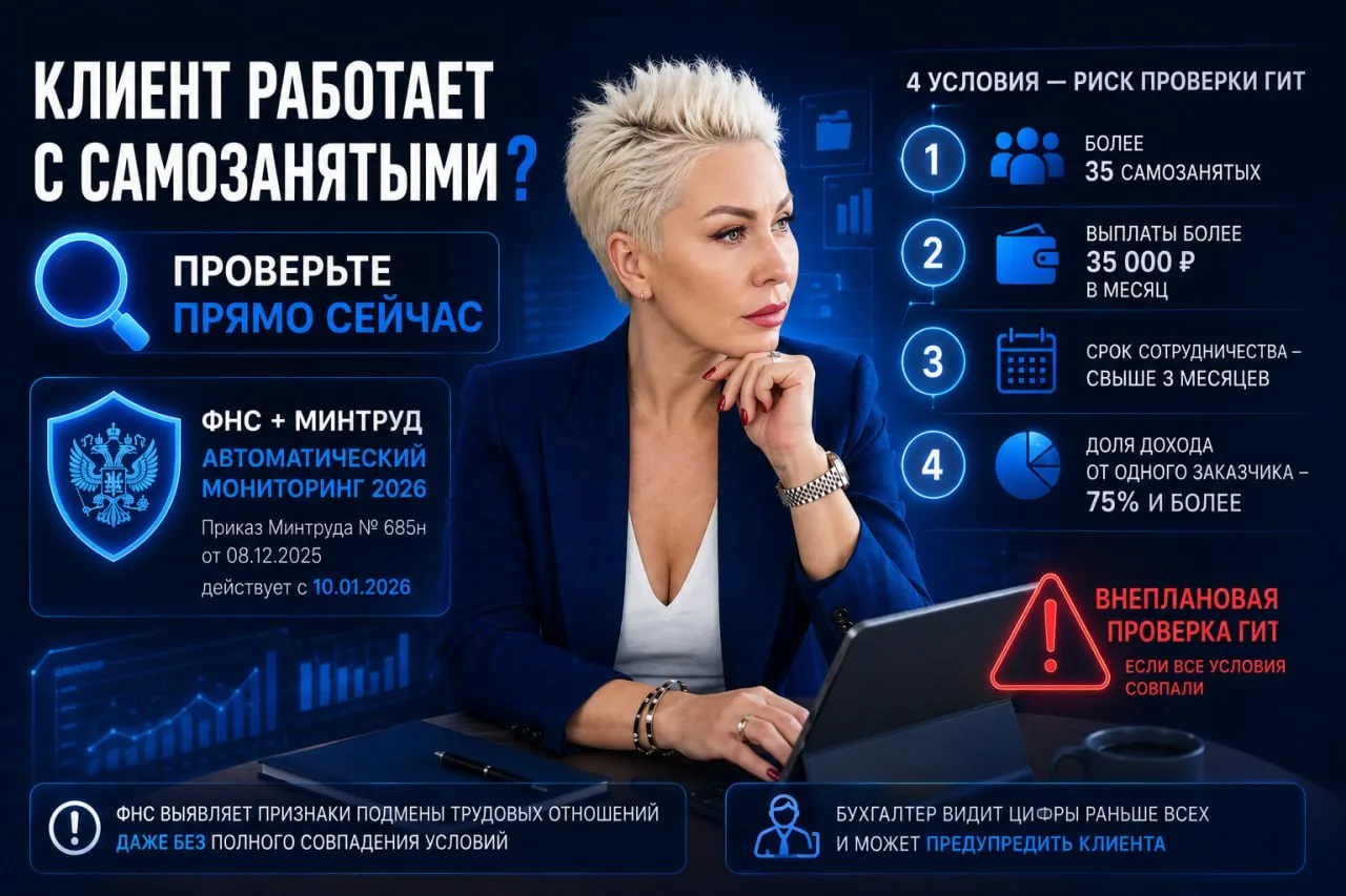Клиент работает с самозанятыми ❓ Проверьте это прямо сейчас

В 2026 году ФНС и Минтруд перешли на ав